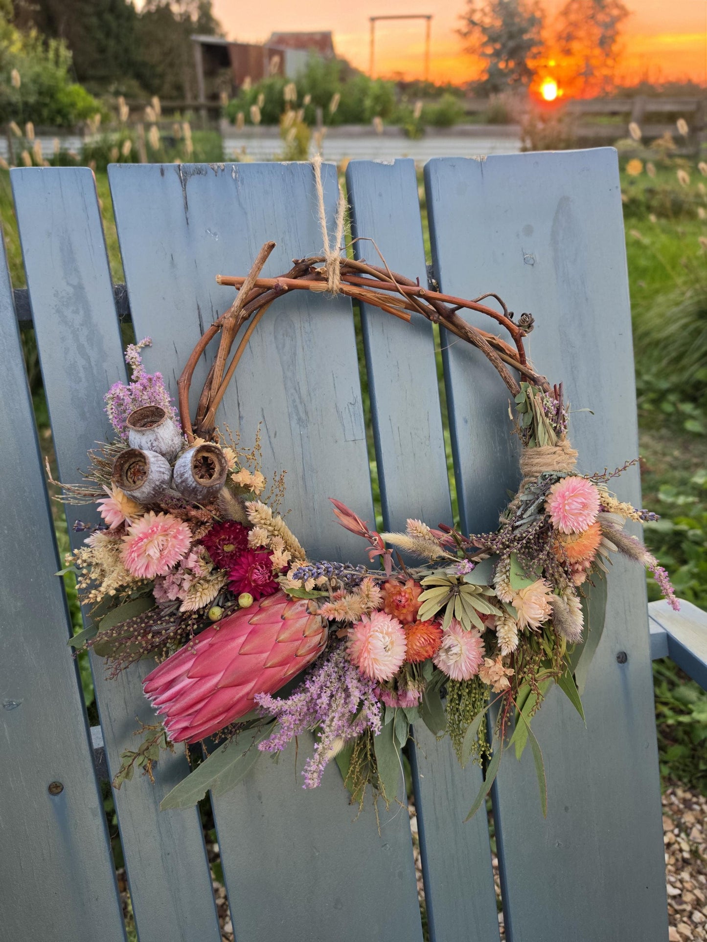 Australian Seasonal Everlasting Flower Wreath with Protea