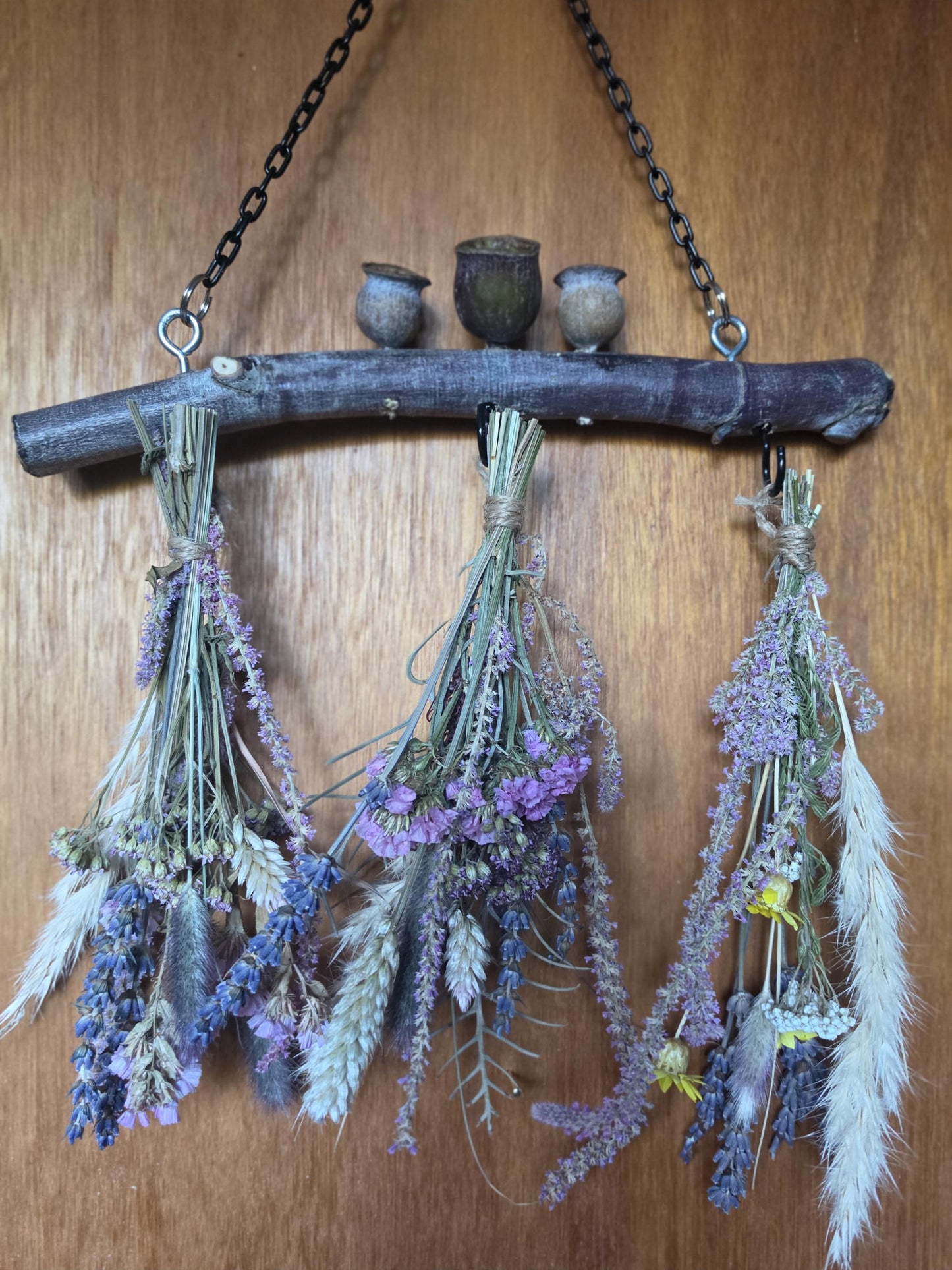 Rustic Dried Flower Wall Hanging with Silver Princess Gumnuts - Home Decoration - 2 sets of flowers for 2 different looks - natural wall art
