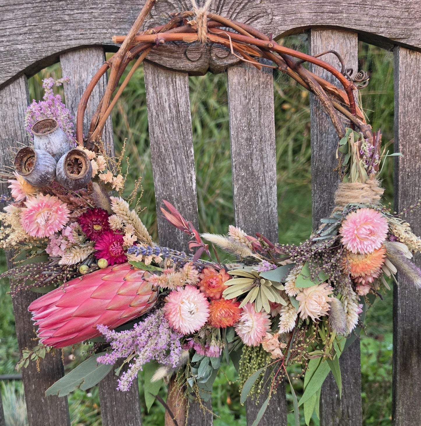 Australian Seasonal Everlasting Flower Wreath with Protea