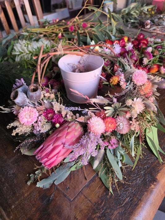 Australian Seasonal Everlasting Flower Wreath with Protea