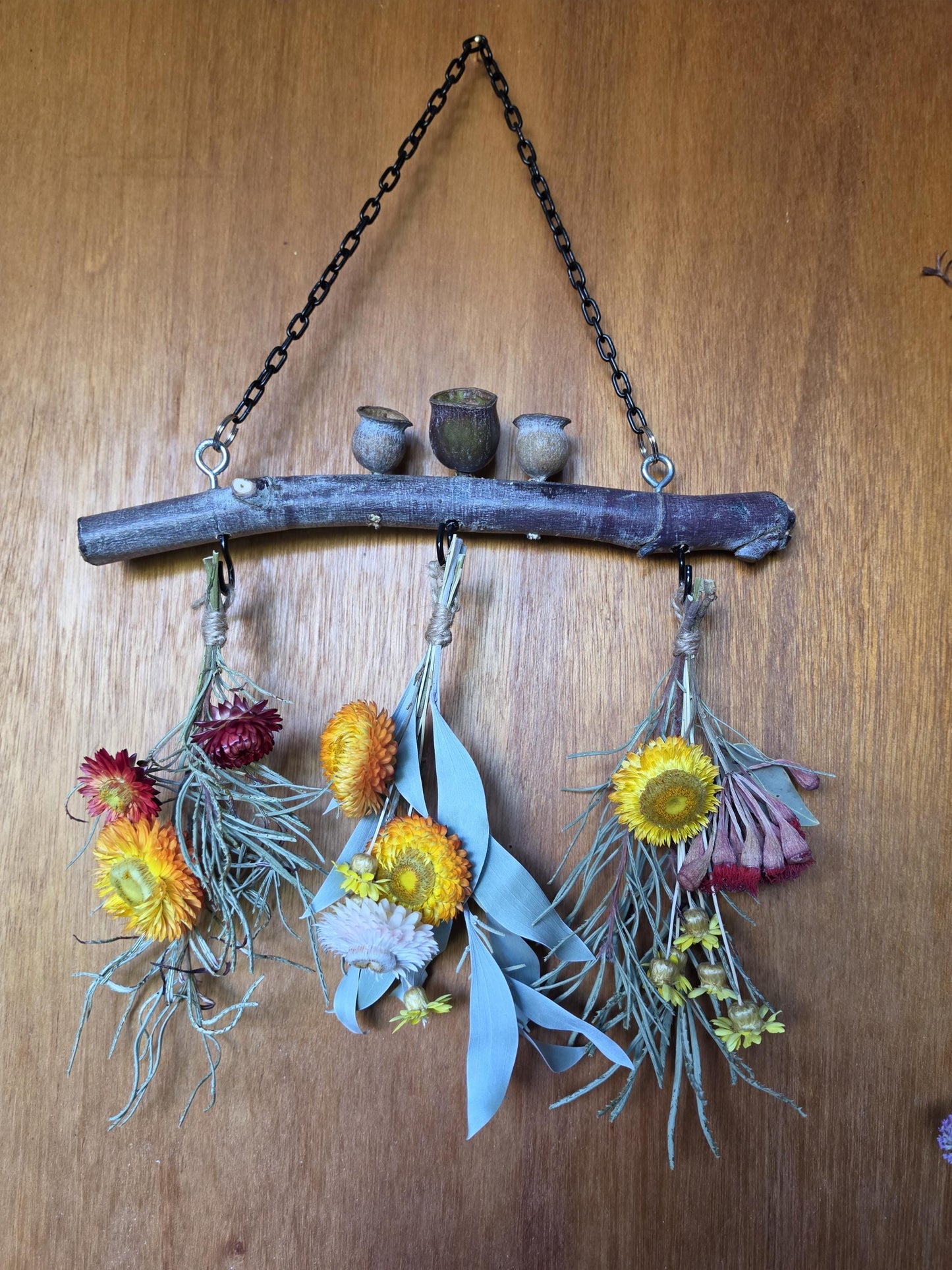 Rustic Dried Flower Wall Hanging with Silver Princess Gumnuts - Home Decoration - 2 sets of flowers for 2 different looks - natural wall art