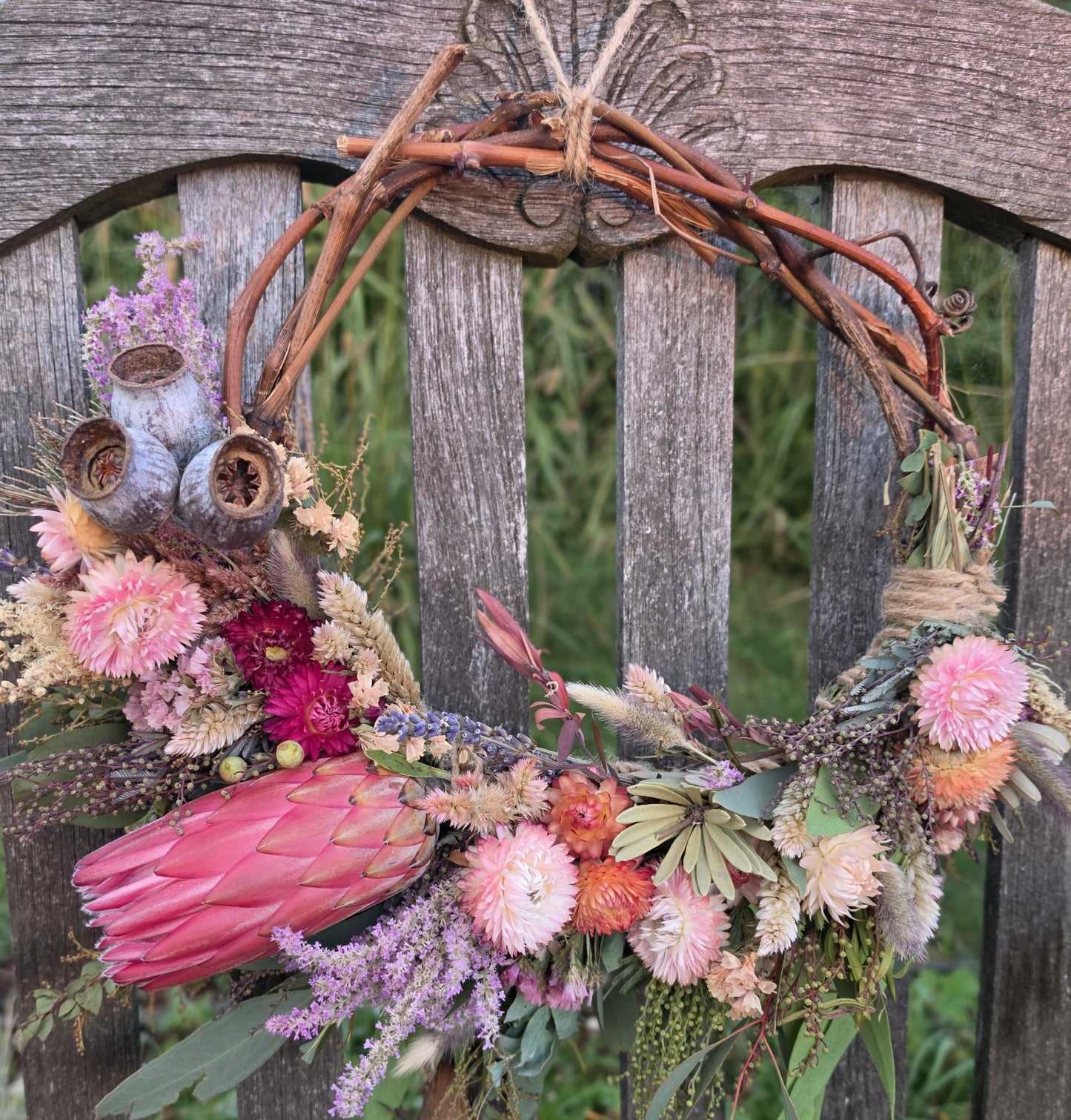 Australian Seasonal Everlasting Flower Wreath with Protea