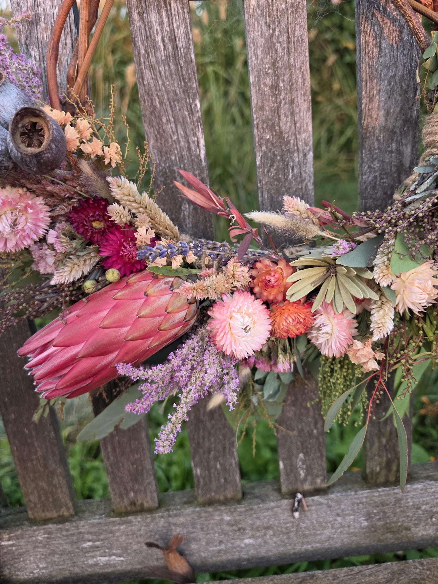 Australian Seasonal Everlasting Flower Wreath with Protea