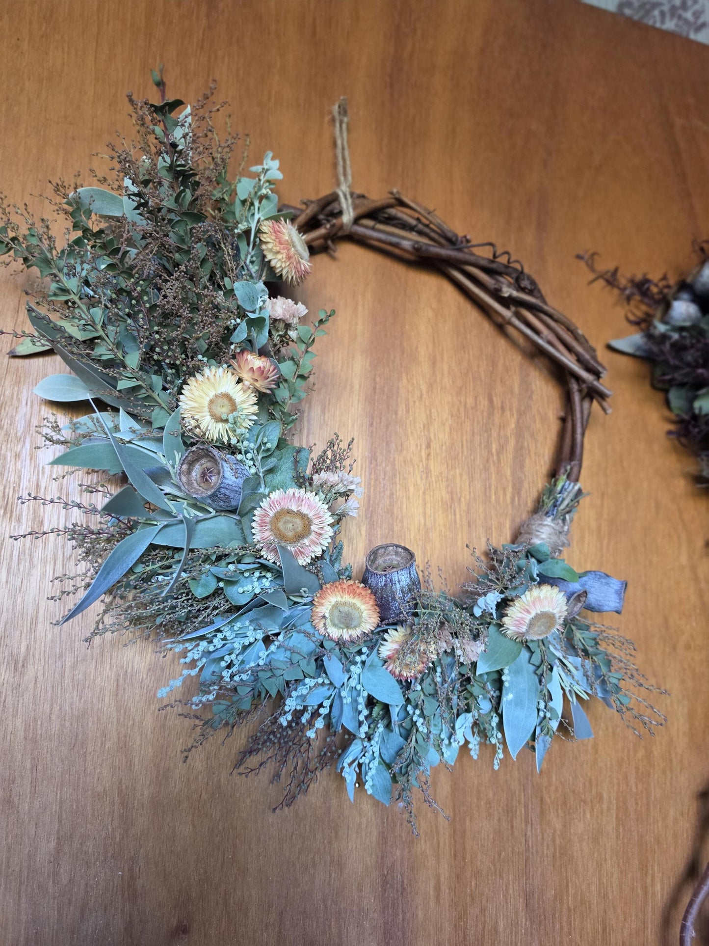 Australian Native Wattle Wreath – Acacia, Wildflowers, Strawflowers, Gumnuts