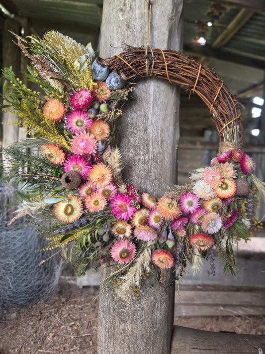 Large Deluxe Australian Pastel Dried Flower Wreath