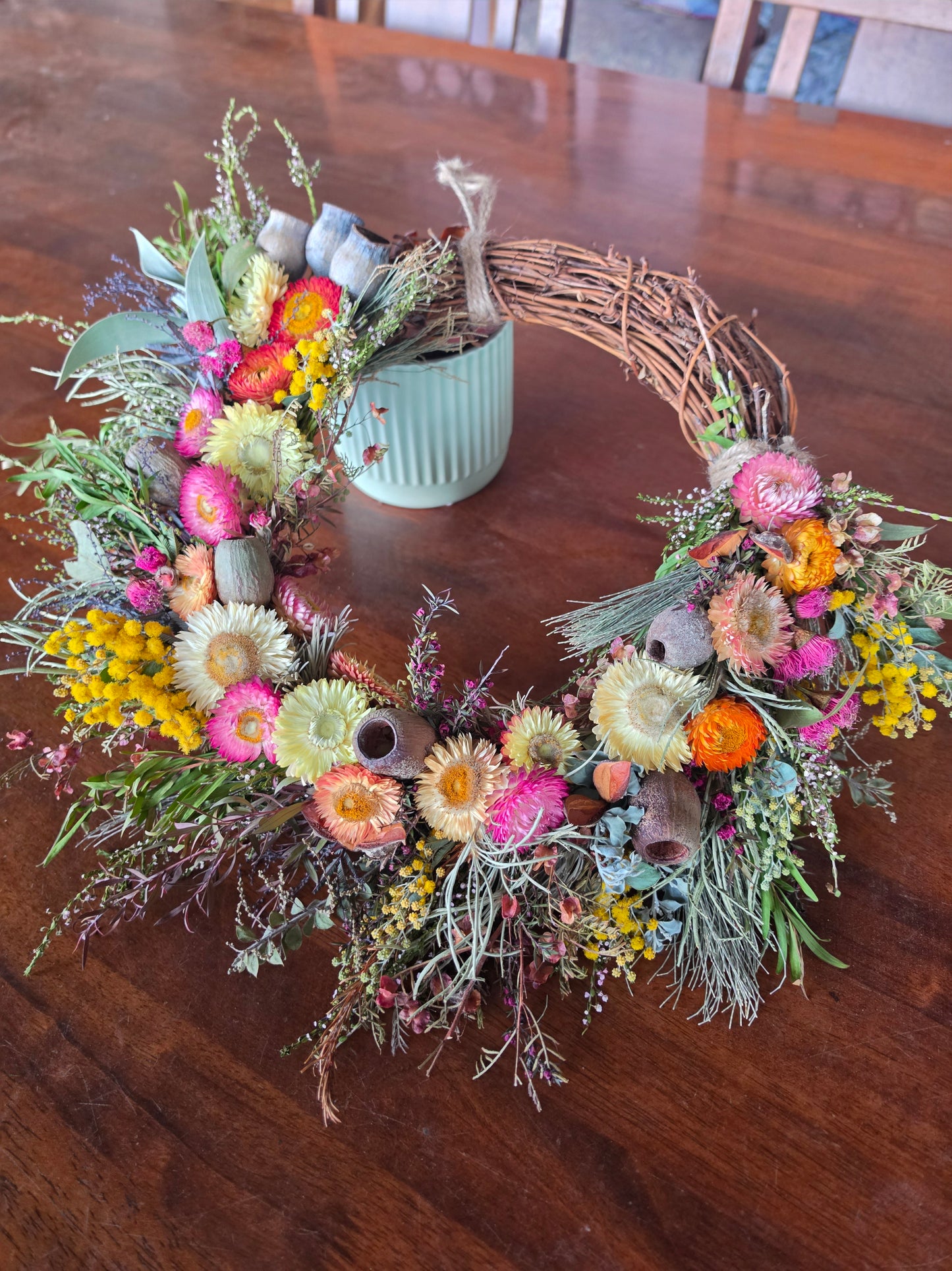 Australian Dried Wildflowers & Strawflower Wall Decor – Winter Sunshine Wreath