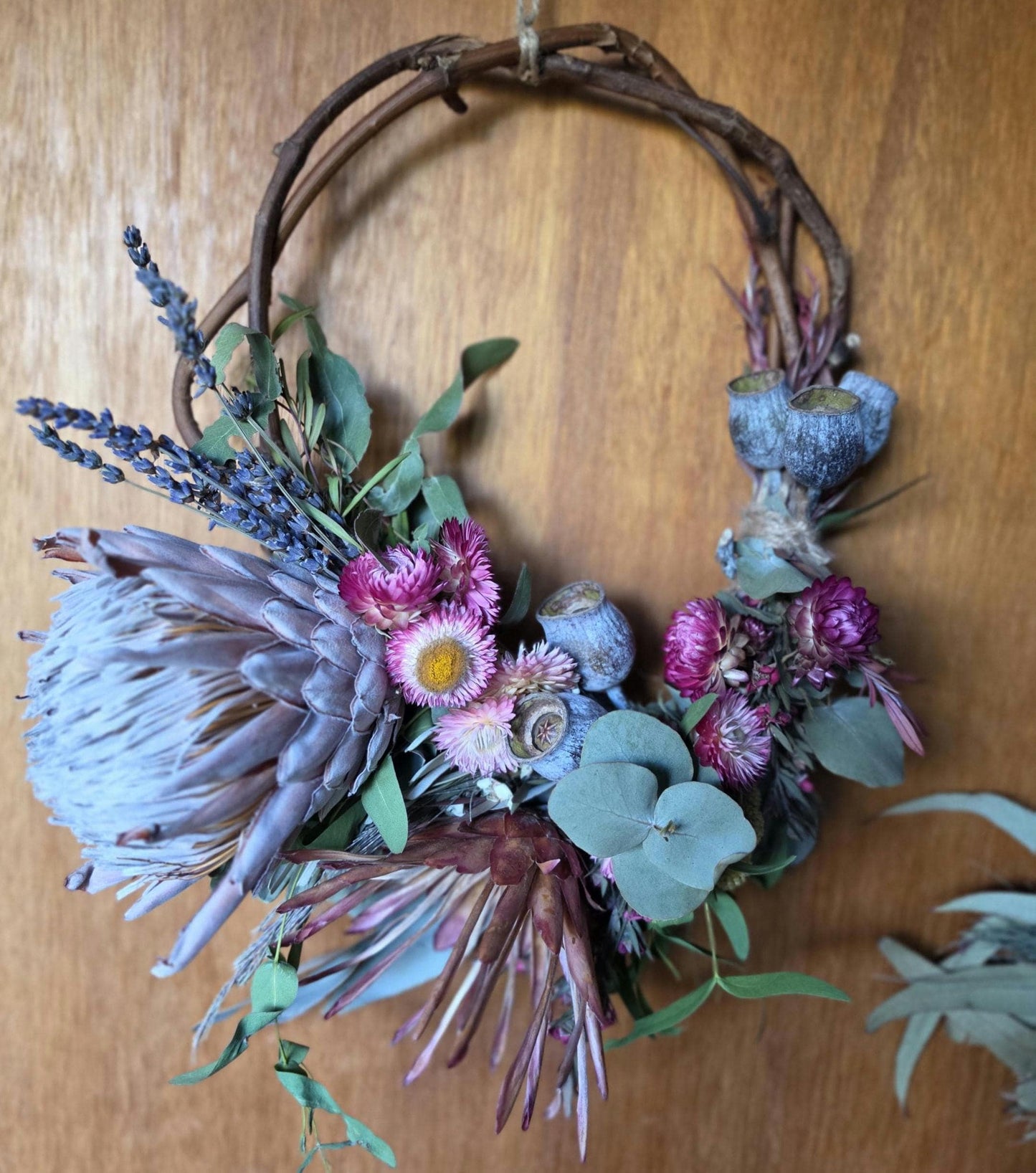 King Protea and Australian Native Wildflower Eco Wreath – Gumnut Essential Oil Diffuser - Natures Wall Art