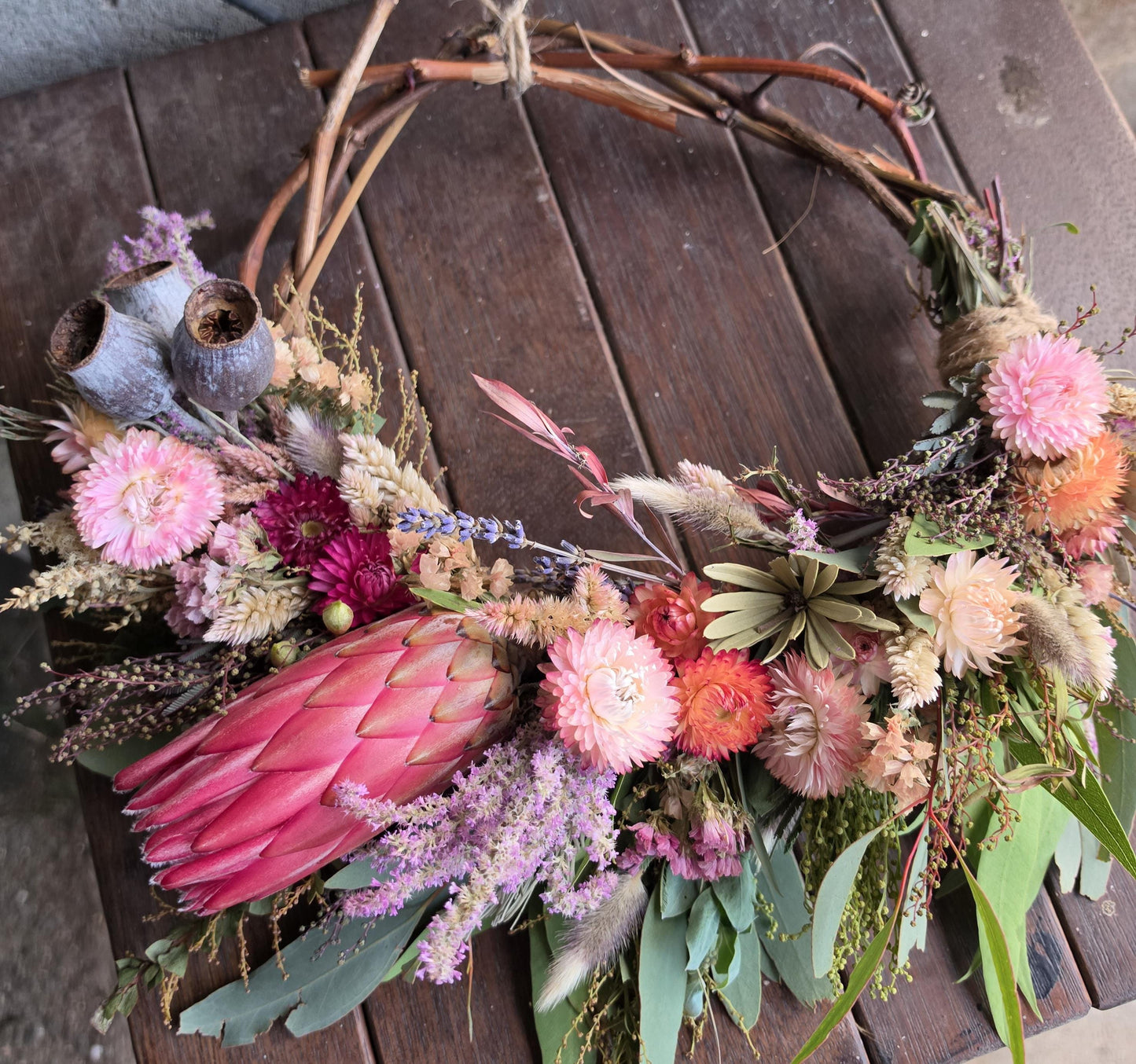 Australian Seasonal Everlasting Flower Wreath with Protea