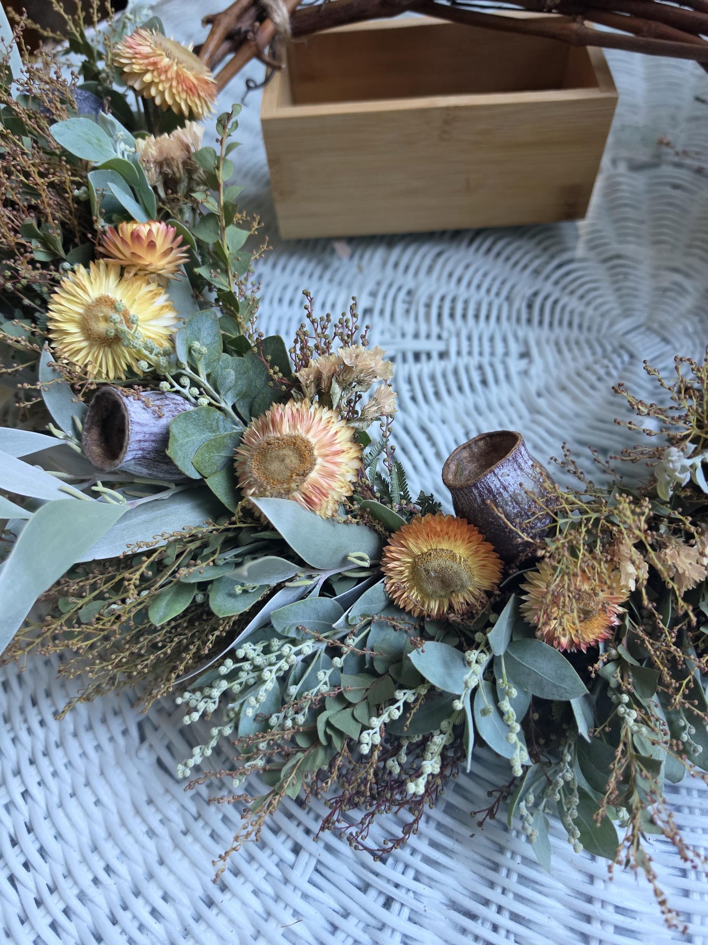 Australian Native Wattle Wreath – Acacia, Wildflowers, Strawflowers, Gumnuts