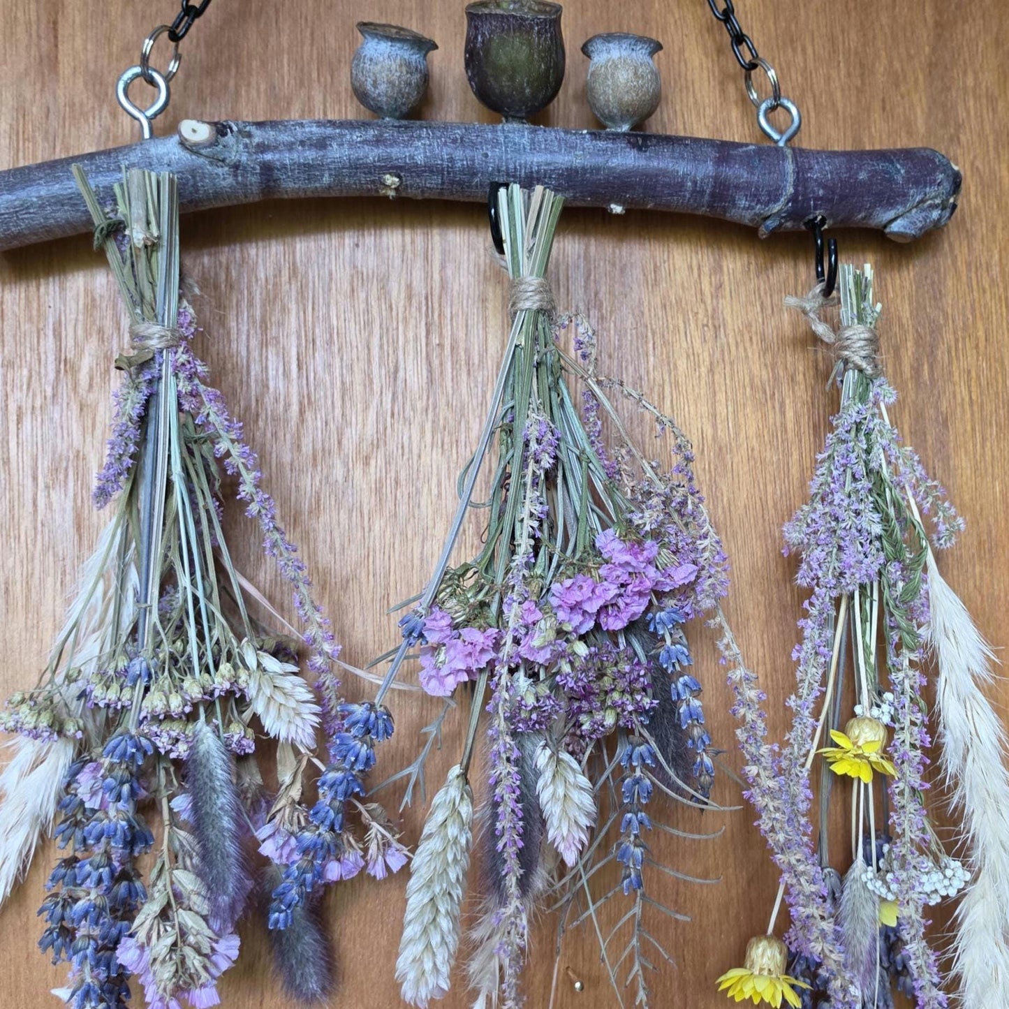 Rustic Dried Flower Wall Hanging with Silver Princess Gumnuts - Home Decoration - 2 sets of flowers for 2 different looks - natural wall art