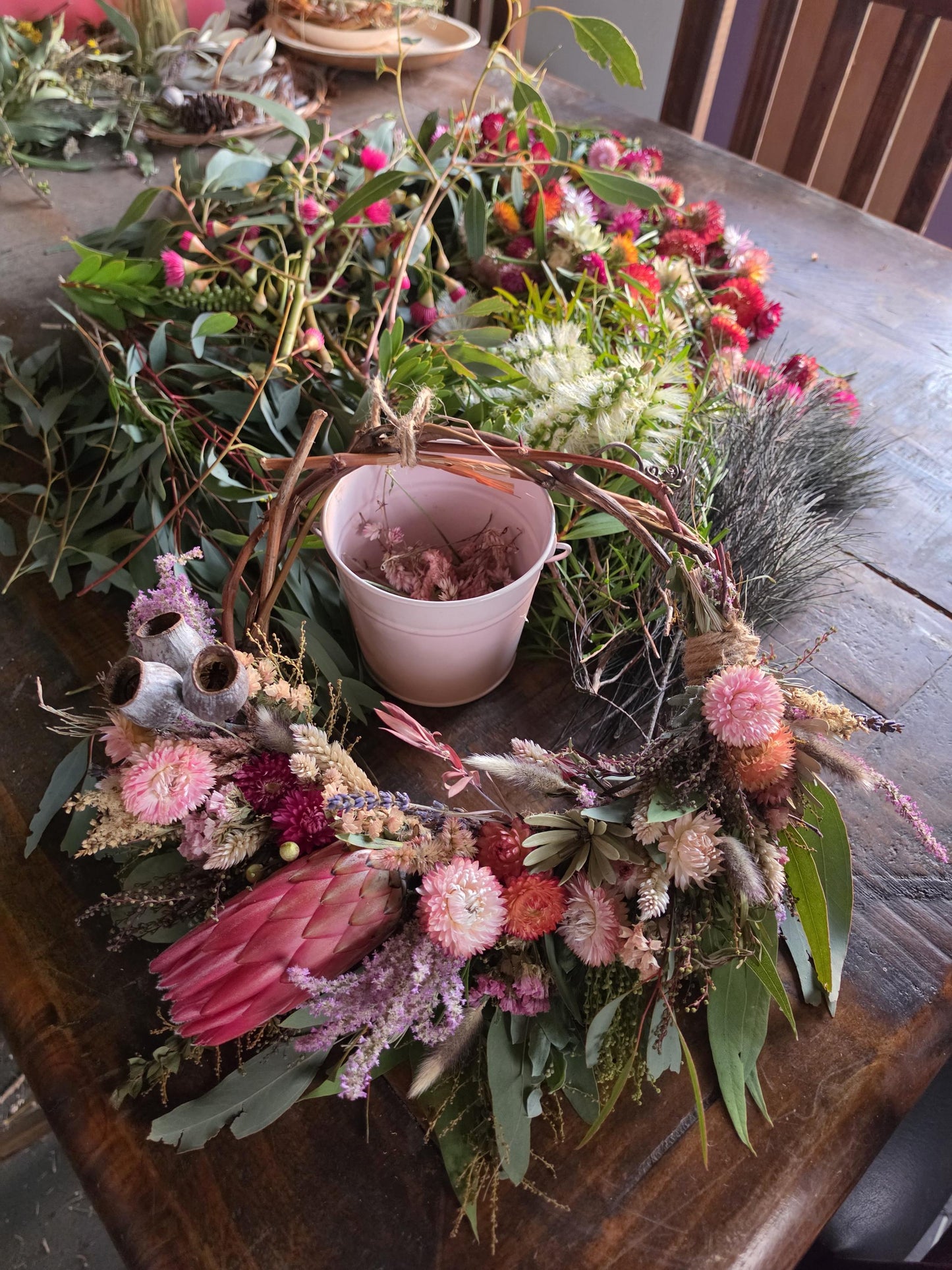 Australian Seasonal Everlasting Flower Wreath with Protea