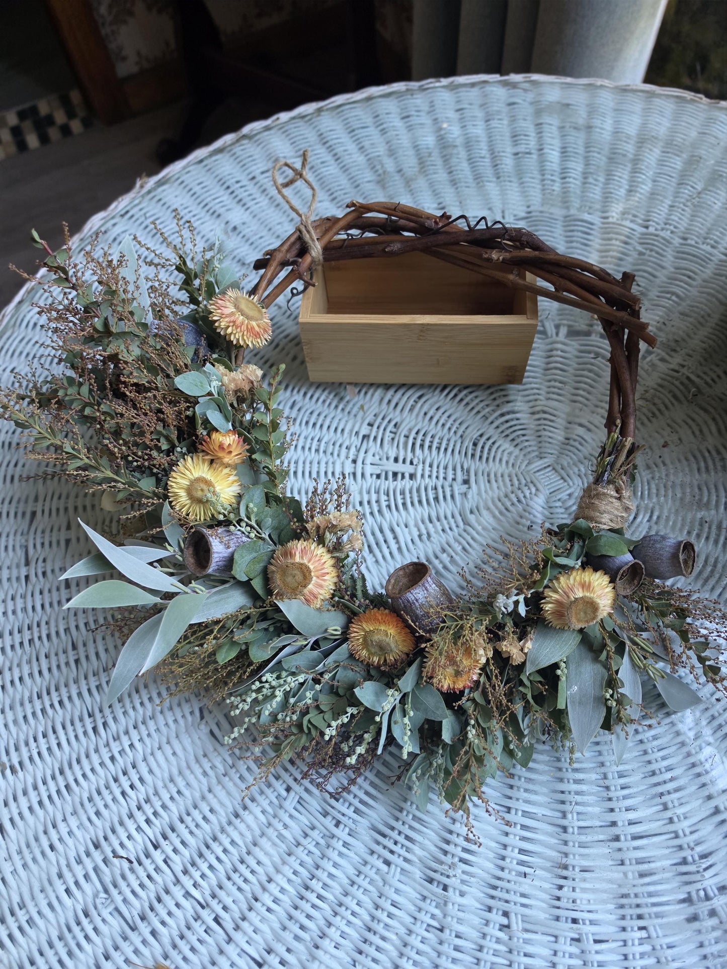 Australian Native Wattle Wreath – Acacia, Wildflowers, Strawflowers, Gumnuts