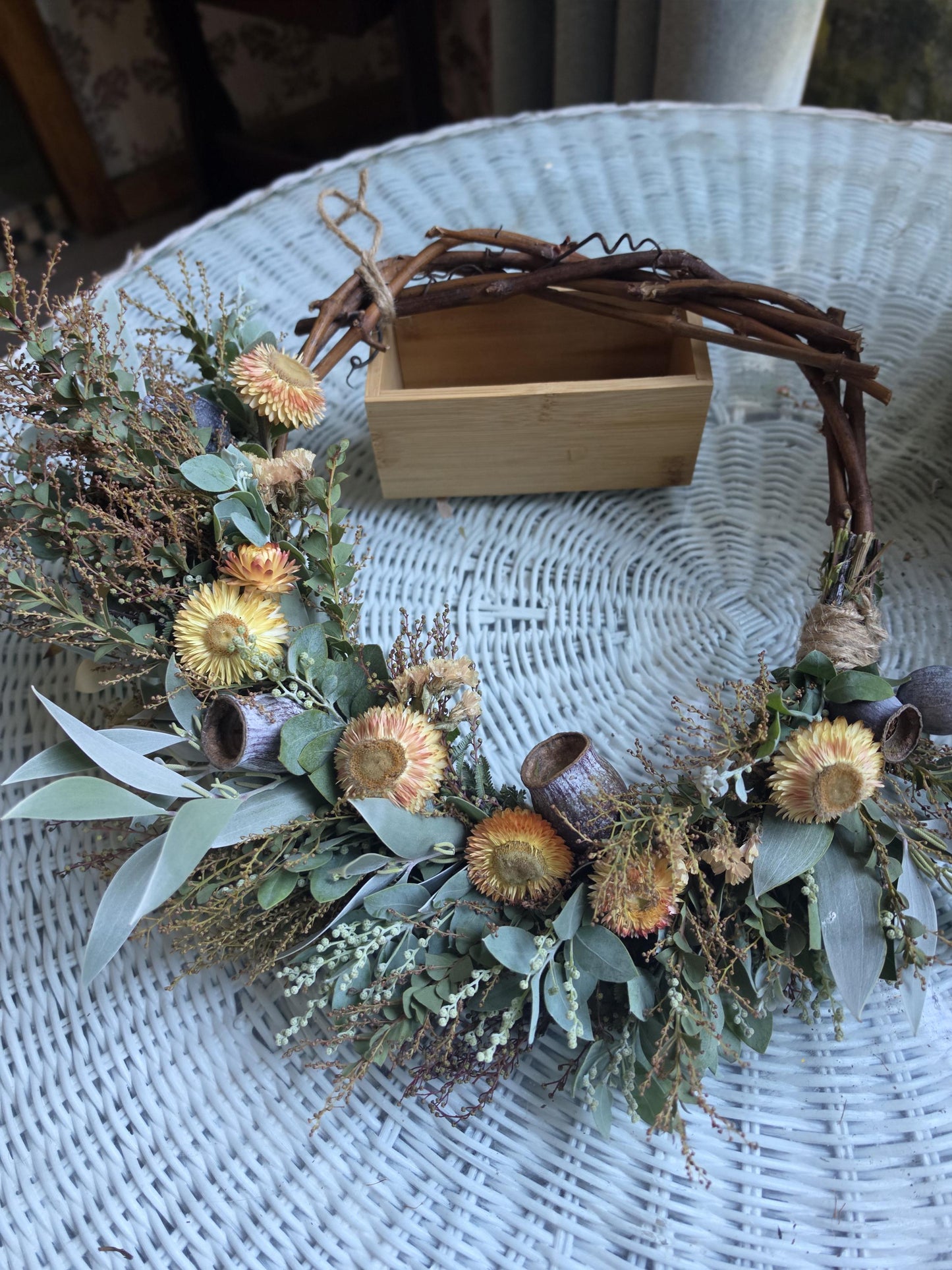 Australian Native Wattle Wreath – Acacia, Wildflowers, Strawflowers, Gumnuts